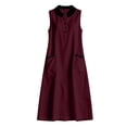 thumbnail image 5 of VBVC Women's Color Block Collar Sleeveless Midi Dress,Button Detail Shift Dress For Women,Ladies' Casual Peter Pan Collar Tunic Dress with Pockets,Wine,S-2XL, 5 of 7