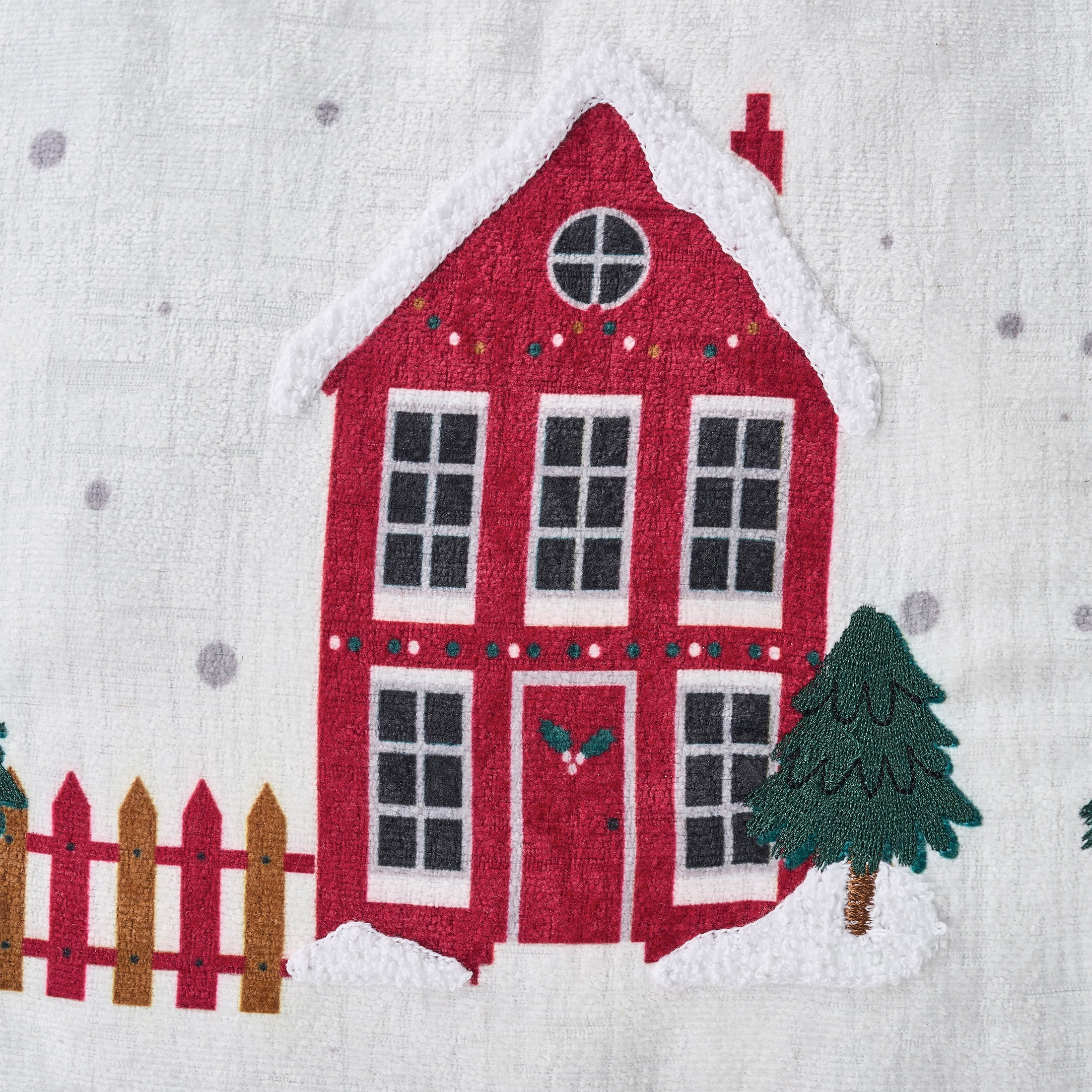 Holiday Time 14 in x 22 in Ivory Winter Village Embroidered Decorative Pillow