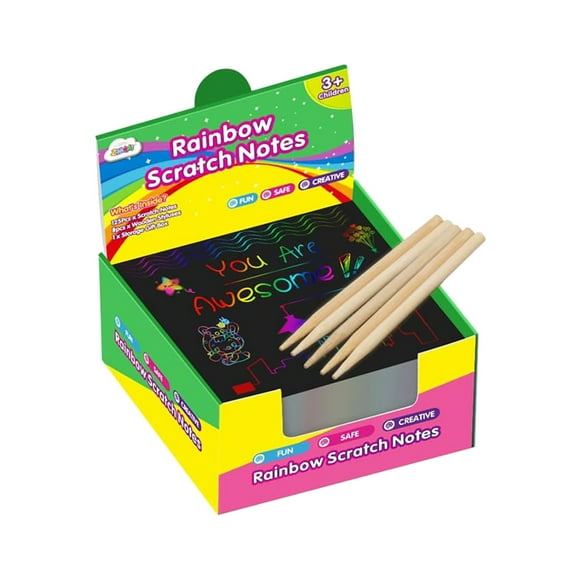 kjfeif Rainbow Scratch Mini Art Notes 125 Scratch Paper Note Cards for Kids Toy Arts Crafts DIY Party Supplies for Girls Boys Birthday Halloween Christmas Stocking Stuffer Gifts