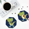 thumbnail image 4 of Zufioo Dino Playing Roller Skate Print Leather Coaster Set, Decorative PVC Coasters 4-pack - Scald and Stain-resistant, Suitable for Home, Cafes, Restaurants-Octagon, 4 of 6