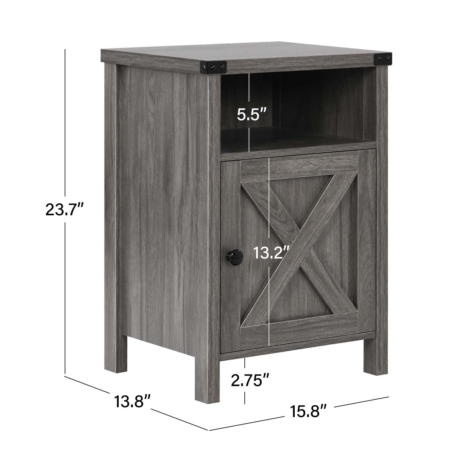 4 Ever Rustic Wood Bedside Night Stands, Set of 2, Farmhouse Style, Grey Wash