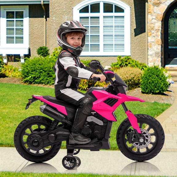 6V Battery Powered Ride-On Motorcycle with Training Wheels, LED Headlight, Music & Bluetooth, Adjustable 2–5 mph, Forward/Reverse, Foot Brake, 66 lb Capacity,Rose Red