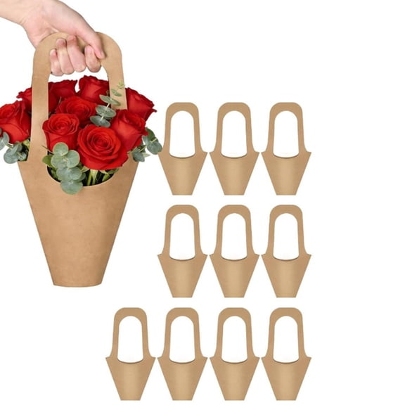 10 Packs Kraft Paper Flower Gift Bags with Handle, Bouquet Holder for Wedding & Valentine’s Day Decoration, Florist Shop Flower Carrier, Gift Bags