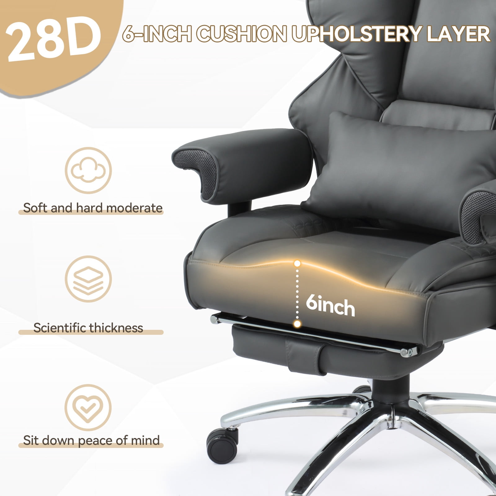 Executive Office Chair With Footrest-6 Point Massage & heated , High Back PU Leather & ergonomic Lumbar Support
