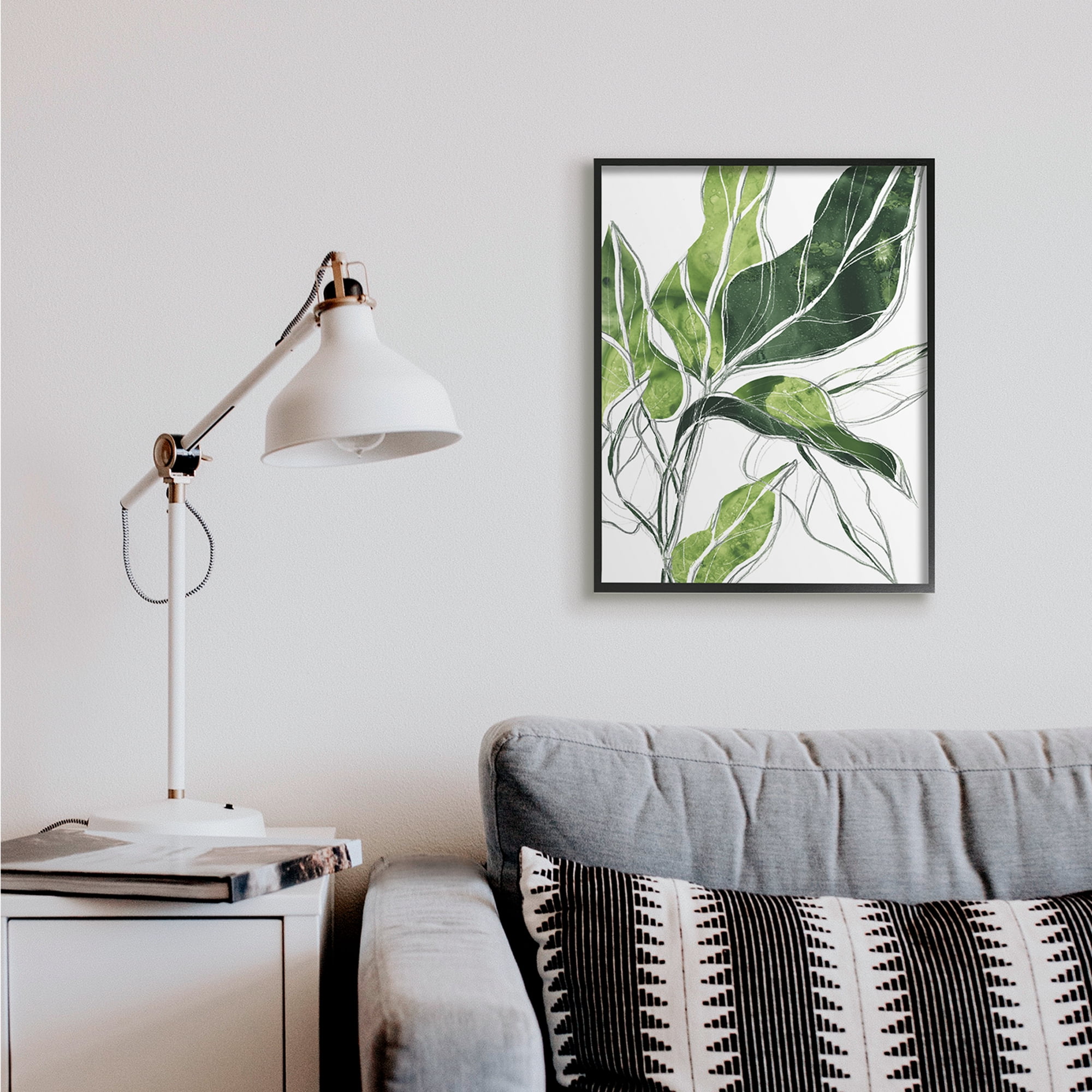 Stupell Industries Tropical Green Plant Expressive Palm Linework Botanical & Floral Painting Black Framed Art Print Wall Art, 24 x 30