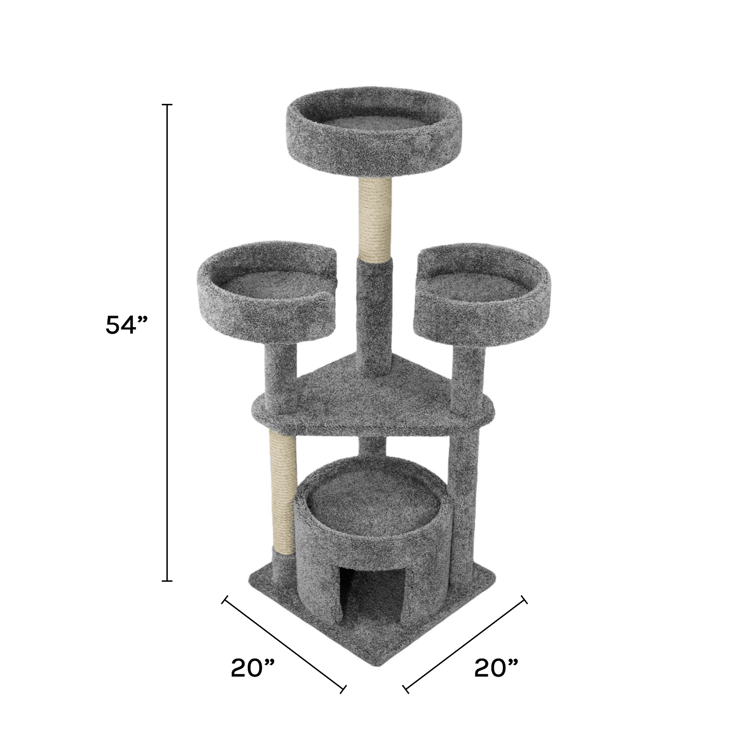 Kitty City Upholstered Multi-Level 54-Inch Indoor Cat Tree with Scratching Posts, House & Perches, Gray