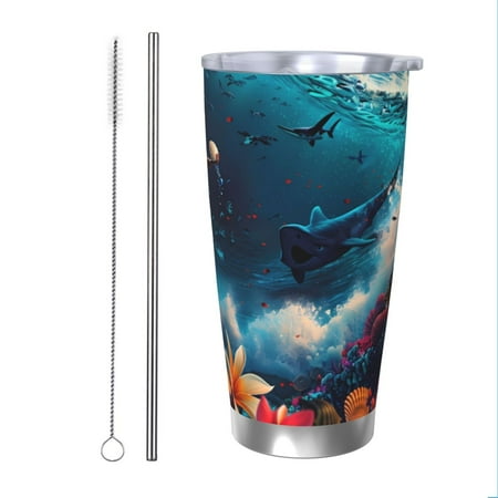 

Cauagu Fantasy Underwater Adventure Pattern 20oz Tumbler Stainless Steel Vacuum Insulated Tumbler with Lid Insulated Coffee Mug Thermal Cup with Splash Proof Sliding Lid-Straw Two-piece Set