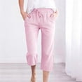 thumbnail image 2 of MLQIDK Pedal Pushers for Women Striped Capri Pants Trendy Summer High Waisted Knee Length Work Capris Dressy Casual Striped Capris with Pockets Pink 2XL, 2 of 7
