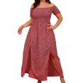 thumbnail image 1 of Vestido de Manga Corta para las Mujeres Sexy Pequeña Impresión Puff Manga de Rodilla, Ligero Poliéster Vestido de Fiesta Casual para Verano Primavera Invierno, 1 of 9