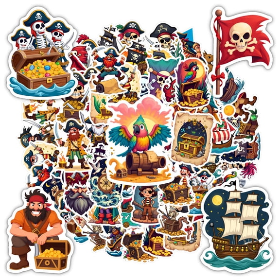 35pcs-50pcs Cartoon Pirate Stickers PVC Stickers Treasure Stickers for Notebooks Luggage Guitar