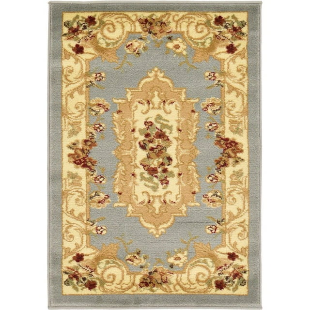 Unique Loom Tapis Motif Médaillon Versailles 2' 2 x 3' Rectangle Ardoise Bleu/ivoire