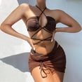 thumbnail image 3 of Women's Two Piece Swimsuit Fashion Sexy Hollow Open Back Bikini with Tie Side for Beach Pool,Coffee,L, 3 of 7