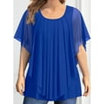 thumbnail image 6 of Plus Size Elegant Top Women's Plus Solid Layered Mesh Butterfly Sleeve Round Neck Shirt Top, 6 of 9