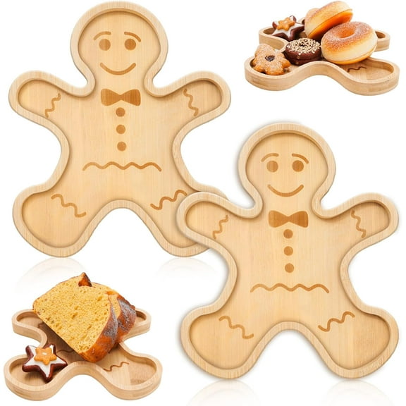 2Pcs Charcuterie Board Gingerbread Man Serving Trays Xmas Wood Appetizer Boards Snacks Serving Platters