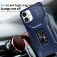 thumbnail image 2 of Dteck Shockproof Case for iPhone 16, with Slide Lens Cover Military Grade Ring Stand Protection Anti-Slip Phone Case, Blue, 2 of 8