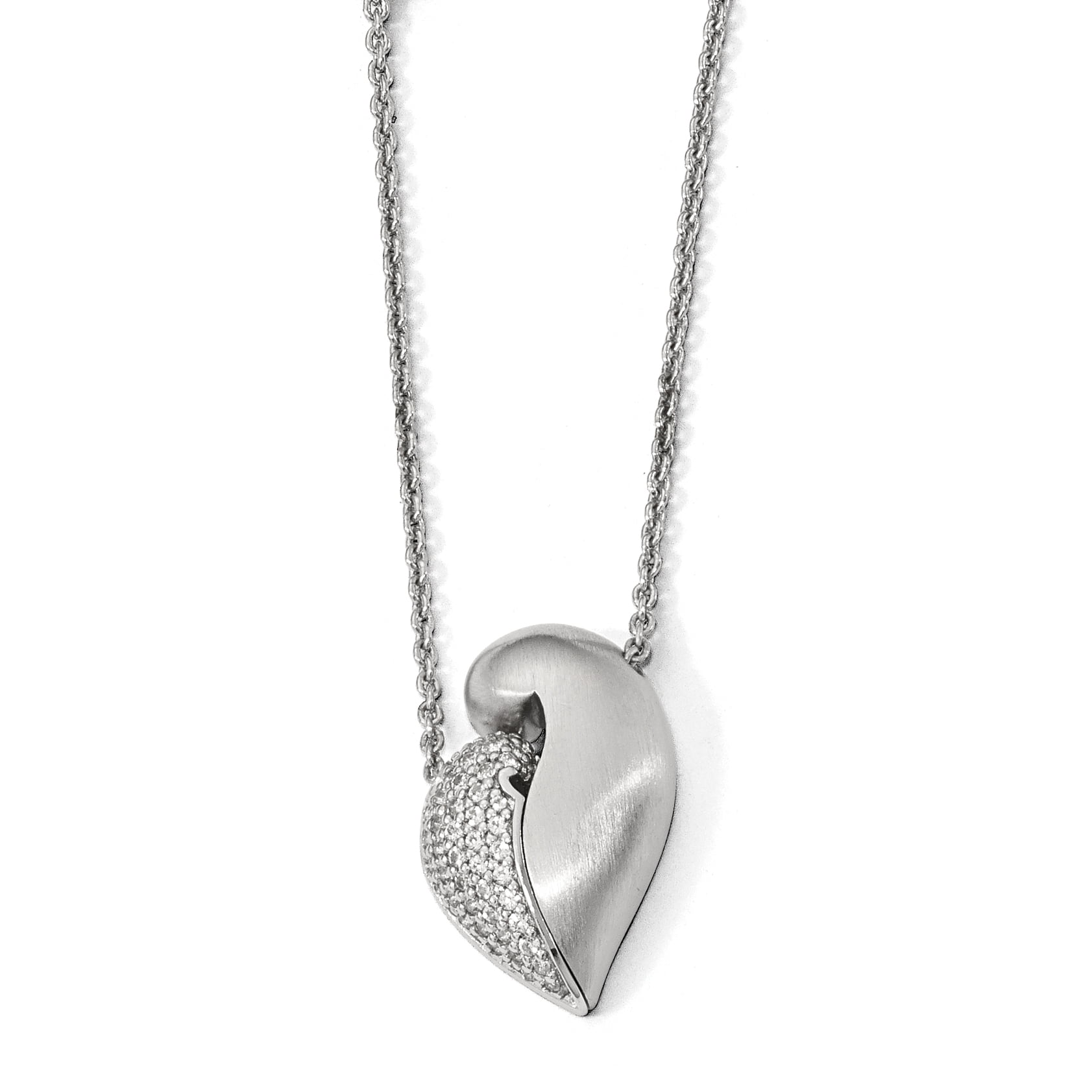 925 Sterling Silver Polished & Satin w Sapphire Magnetic Heart Adj Necklace by