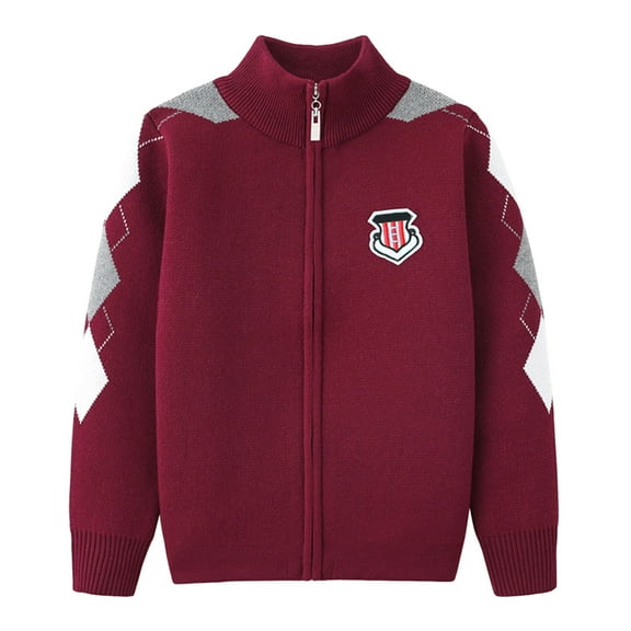 SonxaHe Toddler Boy' Sweater Stand Collar Zip up Ribbed Knit Cardigan Children Warm Thickened Outerwear Fall Winter Sweaters Red,Sized 4-5