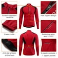 thumbnail image 2 of Wosawe Men's Half-Zip Cycling Jersey - Breathable, Quick-Dry, Reflective for Outdoor Sports - Red, Size L, 2 of 6