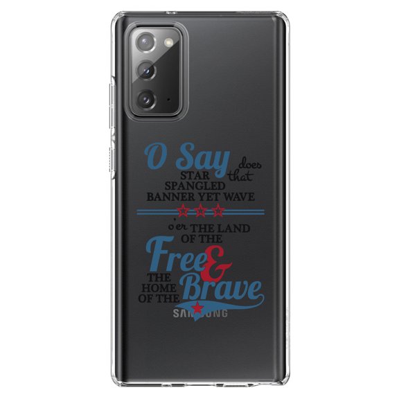 DistinctInk Clear Shockproof Hybrid Case for Samsung Galaxy Note 20 (6.7" Screen) - TPU Bumper Acrylic Back Tempered Glass Screen Protector - Star Spangled Banner - Home of the Brave