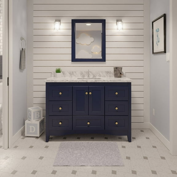 Abbey 48" Bathroom Vanity with Royal Blue Cabinet and Carrara Marble Top