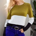 thumbnail image 2 of Womens Color Block Sweaters Long Sleeve Crewneck Striped Pullover Knit Jumper Tops Stretch Fall Cute Elegant Soft Loose 2024 Pullover Sweaters, Gold (Medium), 2 of 6