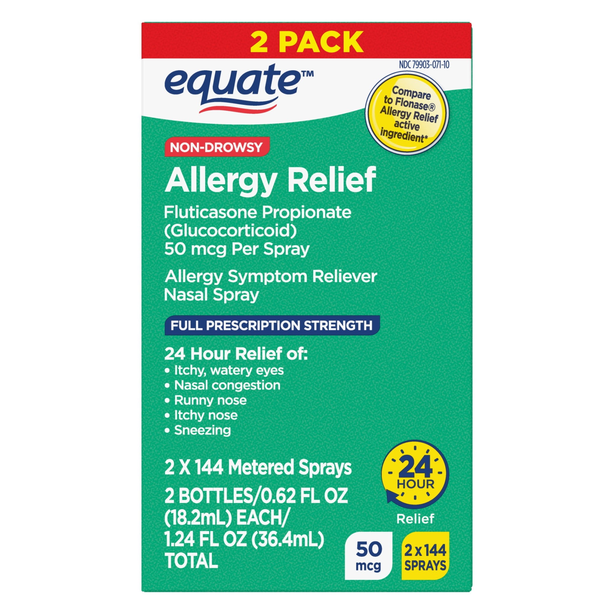 (3 pack) Equate Fluticasone Propionate Nasal Allergy Relief Spray, 50 mcg, Non-Drowsy