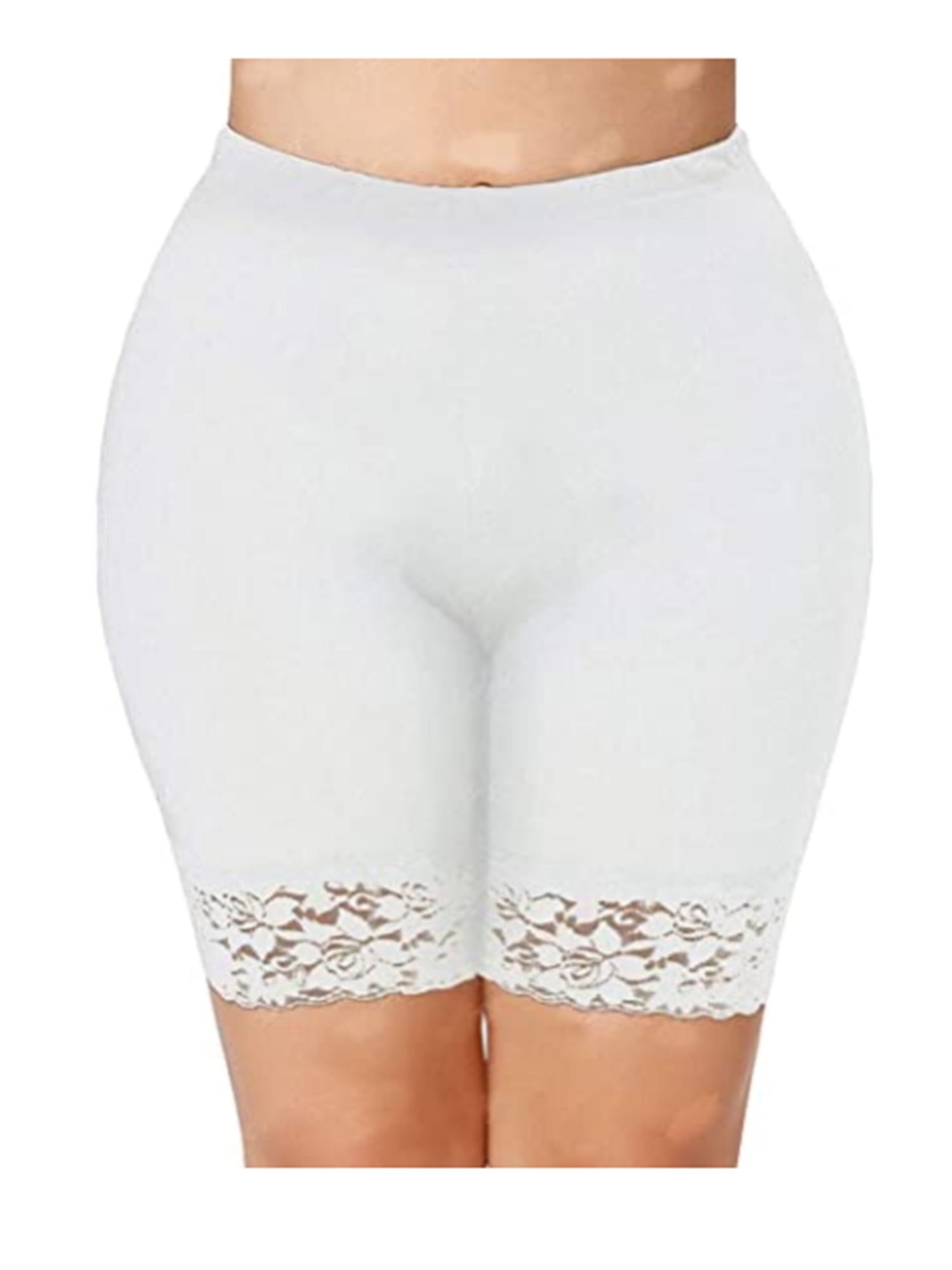 Women Plus Size Lace Insert Stretch Short Leggings Gym Tights Viscose  Active Shorts Cycling Hot Pants High Waist Safety Shorts