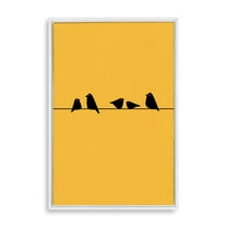 wall26 Framed Canvas Wall Art for Living Room, Bedroom Birds on Wire Illustration III Canvas Prints for Home Decoration Ready to Hang - 24x36 inches