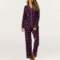 thumbnail image 4 of NSLGXD Fashion Heart Print Pajamas Sets for Women Long Sleeve Button Up Shirts and Lounge Pants 2pc Outfits Holiday Winter Warm Loose 2 piece Pjs Set, 4 of 7