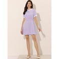 thumbnail image 3 of Vestido de manga corta vintage Allegra K con panel de contraste y cuello con volantes Morado L, 3 of 5