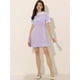 thumbnail image 3 of Vestido de manga corta vintage de color con panel de contraste y cuello con volantes para mujer Morado S, 3 of 5