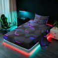 thumbnail image 2 of Manfei Blue Purple Neon Honeycomb Twin Sheets, Glowing 3D Hexagon Bedding, Black Reversible 3 Pieces1 Flat Sheet + 1 Fitted Sheet + 1 Pillowcase, 2 of 6