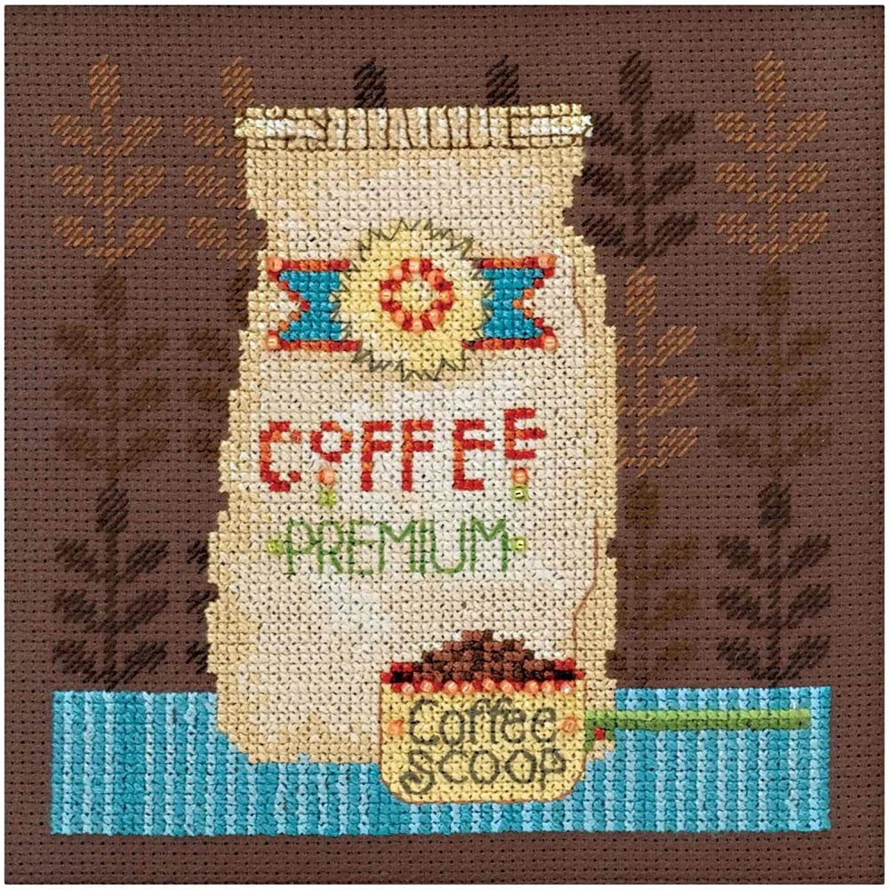 Friends and Coffee 5-Inch by 6-Inch Janlynn Cross Stitch Kit 