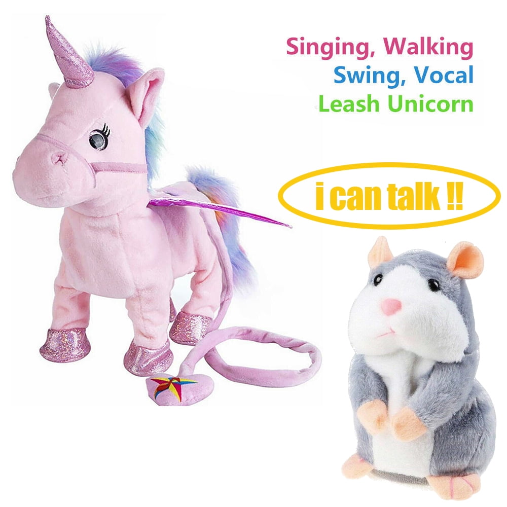 Plush Unicorn Toy Toys for Girls Electric Blue Pet W/BONUS GIFT Walking Singing Unicorns Interactive Sound Animals Stuffed Animal Puppy Baby Girl Gifts for Babies 8 5 18 Toddlers BATTERIES INCLUDED 