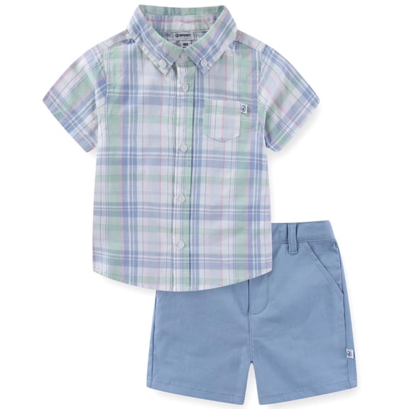 Sperry Woven Button Down Shirt and Short Set (Baby Boys), 2 Piece Set, Sizes 3M-24M