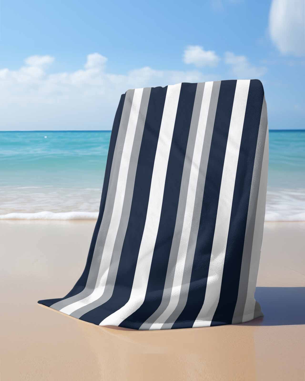 Navy Blue Grey Striped Beach Towels Oversized Super Absorbent, Farmhouse Stripes Minimalist Lightweight Bath Towel Quick Dry Sets For Bathroom/Pool/Rv Camping/Beach Play/Gym Room/Picnic 23"x47"