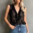thumbnail image 3 of Boho Tank Tops for Women Summer Lightweight Mesh Half Zip Ruffle V Neck Sleeveless Shirt Casual Blouse, 3 of 6