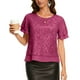 thumbnail image 1 of Craaazy Women's Sparkle Short Sleeve Top with Scallop Hem and Round Neck Gifts, 1 of 9