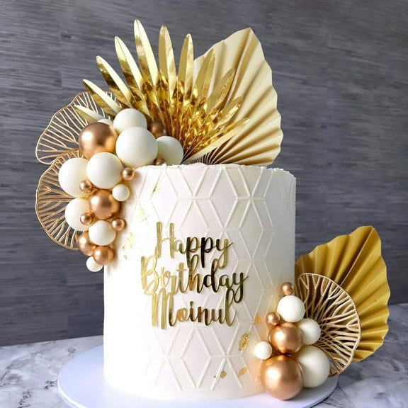 Golden and White Cake Decoration Set with 3D Fan-shaped Blades, Hollowed-out Ginkgo Leaves, Spheres and Multiple Accessories, Suitable for Festivals