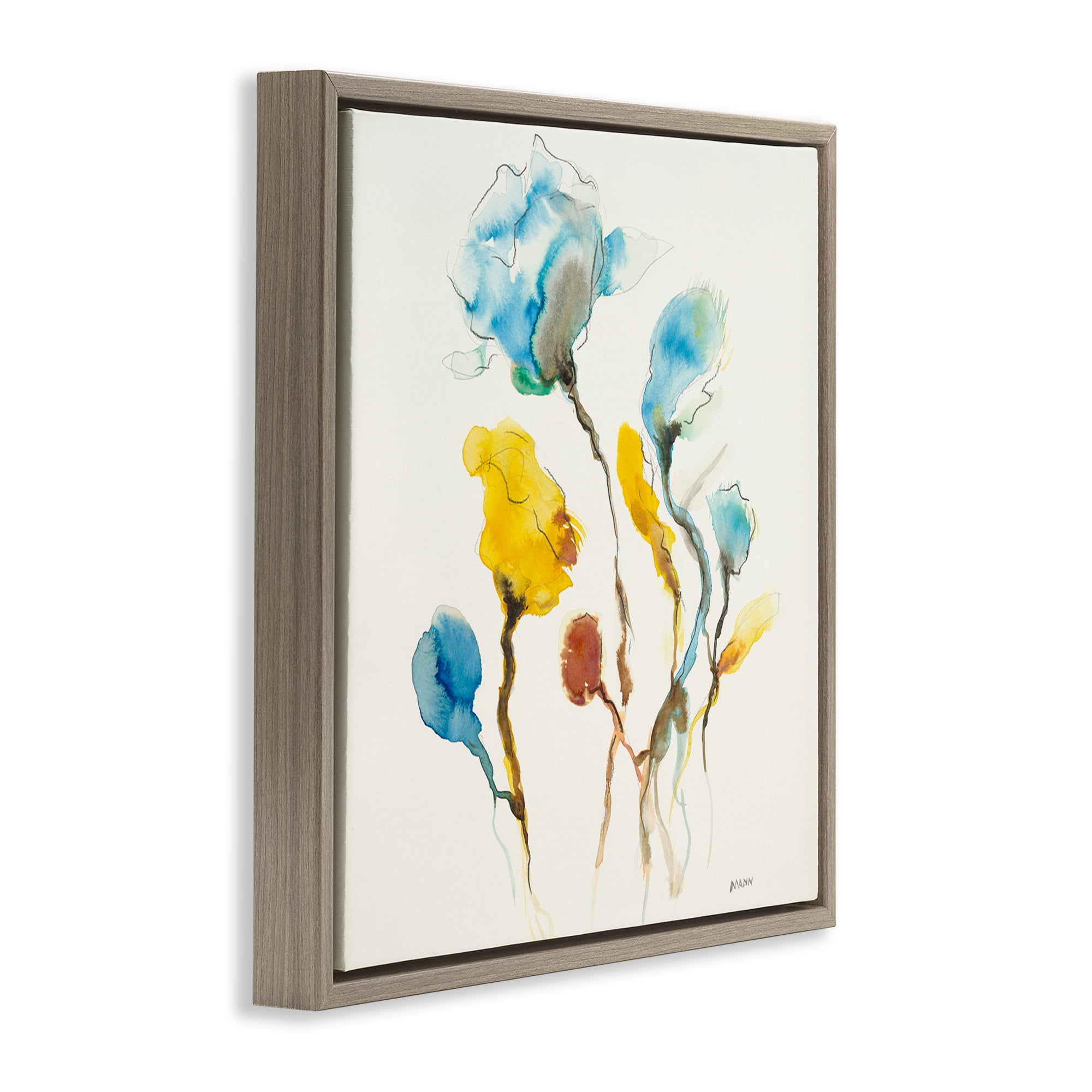 Stupell Industries Modern Watercolor Blooms Abstract Painting Brown Floater Framed Canvas Art Print Wall Art, 25 x 25
