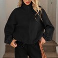 thumbnail image 7 of WTOBBY Women's Fashion Solid Color Baseball Jacket with Long Sleeve, High Neck, Drawstring Hem, and Pockets,Black S, 7 of 7