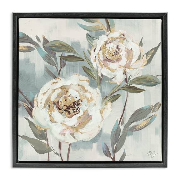 Stupell Industries Two Country Blossoms Plants & Flowers Painting Black Floater Framed Canvas Art Print Wall Art, 18 x 18