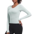 thumbnail image 2 of tarylea Women's Yoga Tops Ribbed Knit Crew Neck Tops Slim Fitted Tops Long Sleeve Shirts Athletic Sports Tops, 2 of 8