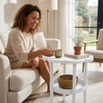 thumbnail image 4 of Flower Shape Small End Table, 2 Tier Modern Coffee Table with Lower Shelf, Plastic Small Bedside Nightstand for Living Room Bedroom Balcony Indoor Outdoor, #002-White, 4 of 8