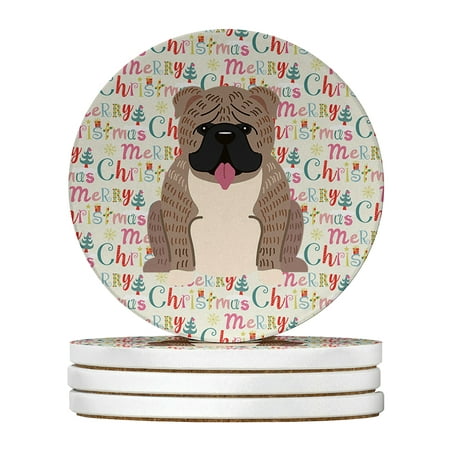 

Merry Christmas English Bulldog Grey Brindle Large Sandstone Coasters Pack of 4 4 in x 4 in