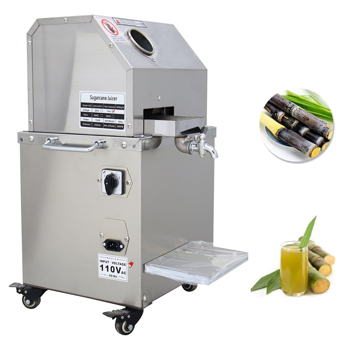INTBUYING Electric Sugarcane Ginger Juice Extractor, 3Roller Stainless