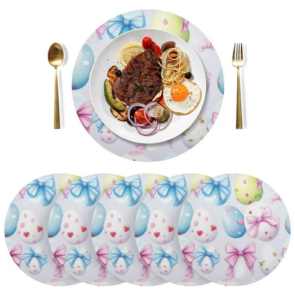 Cute Easter Eggs Black Round Placemats Plate Mats 15 Inch Non-Slip Heat Resistant Washable PVC Set Indoor for Kitchen Dining Table 1PC