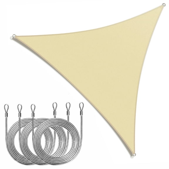 ColourTree Beige Triangle Sun Shade Sail Canopy with 3 Steel Cables - UV Block, Water Permeable, Heavy-Duty Outdoor Awning for Patio, Garden, Yard