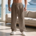 thumbnail image 6 of Mens Casual Pants Drawstring Elastic Waist Lightweight Linen Pants Loose Fit Straight Legs Beach Trousers Coffee S, 6 of 9