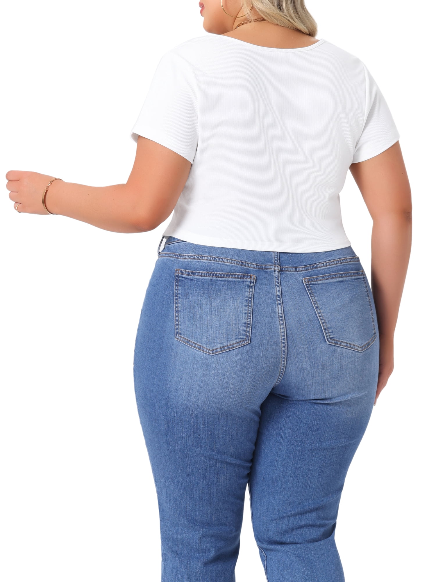 DARING DIVA Women's Plus Basic Short Sleeve Slim Fitted Crop Tops 4X White